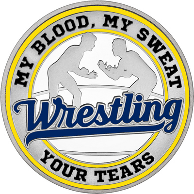 Navy Blue "Wrestling" with Yellow Outer Circular Borders